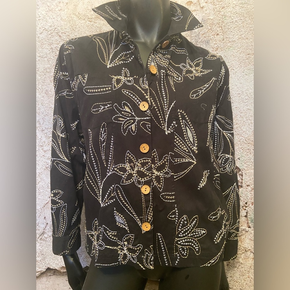 Papa Black Cotton Lightweight Embroidered Jacket